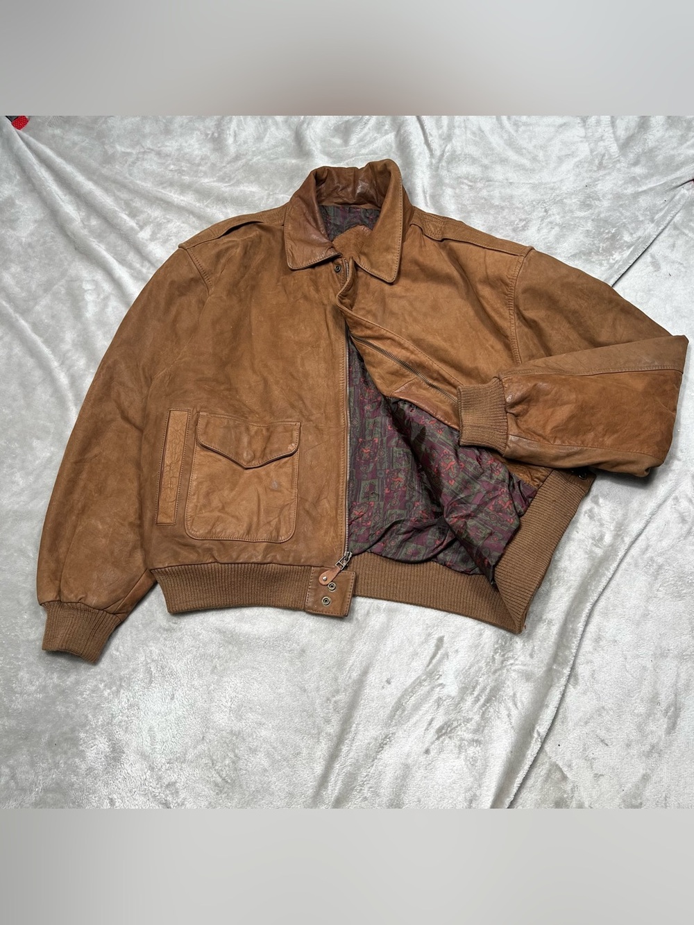 Vintage Leather Bomber Jacket Mens XXL Brown Heraldic Crest Lined Full Zip Y2K